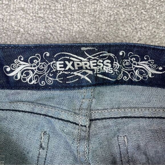 Express Jeans Women’s 26X31 Blue Bootcut Slim Fit Low Rise Dark Denim Stretch - Picture 5 of 13